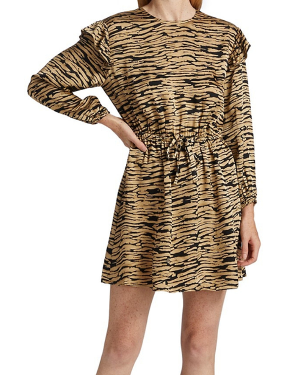 Rails dress tan black Ora Ruffle Long Sleeve Small S
